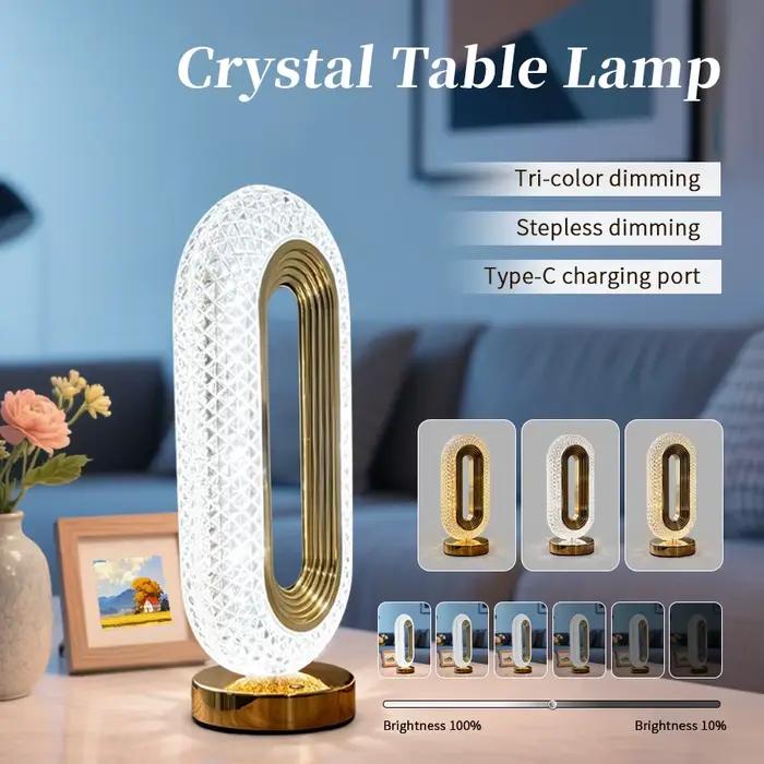 Lampe de chevet pour chambre à coucher, lampe tactile rechargeable, lampe ovale moderne en cristal, lampe de chevet pour dortoir, salon, bureau