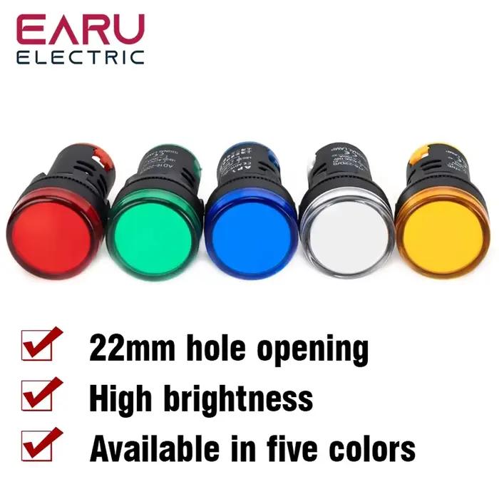 EARU 22MM Panneau LED, voyant électronique, lampe de signalisation, AC DC 12V 24V 110V 220V 380V Rouge Vert Jaune Bleu Blanc