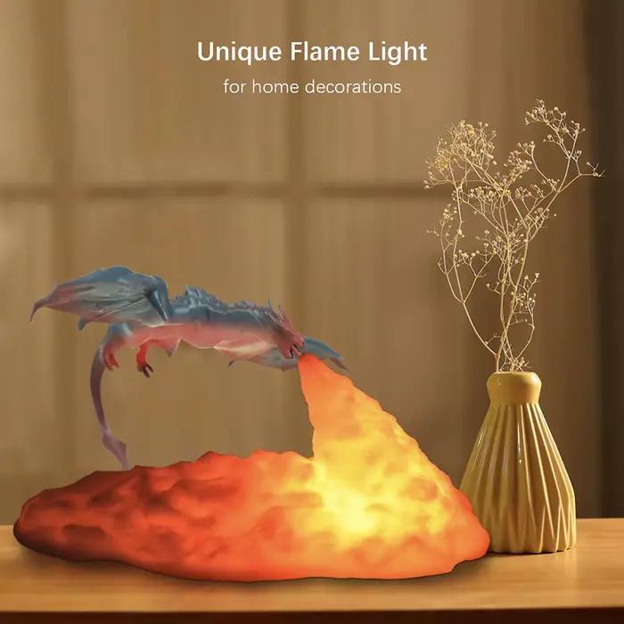 Lumière de Dragon de Feu imprimée en 3D rechargeable par USB pour enfants et adultes, lampe de bureau LED décorative pour camping et parties de jeux de société