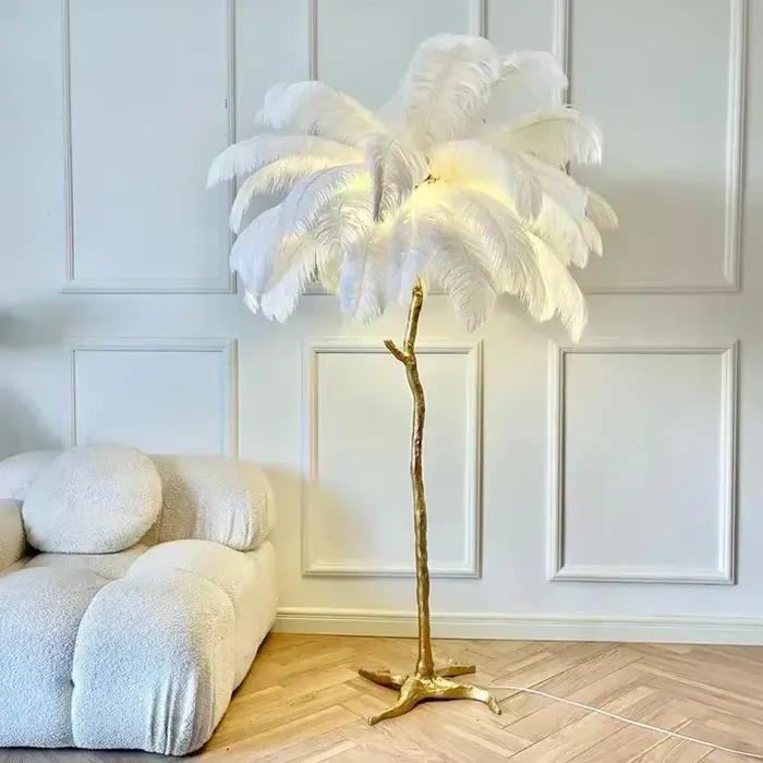 Lampadaire de luxe nordique en plumes d'autruche