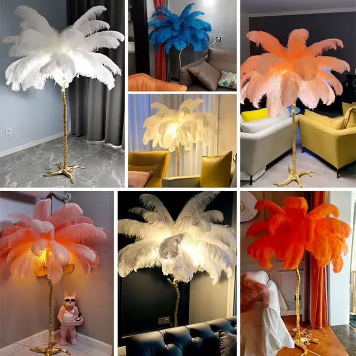 Nordique décor à la maison lampadaires pour salon lampes sur pied moderne luxe plume d'autruche lampadaire LED or résine lampadaire