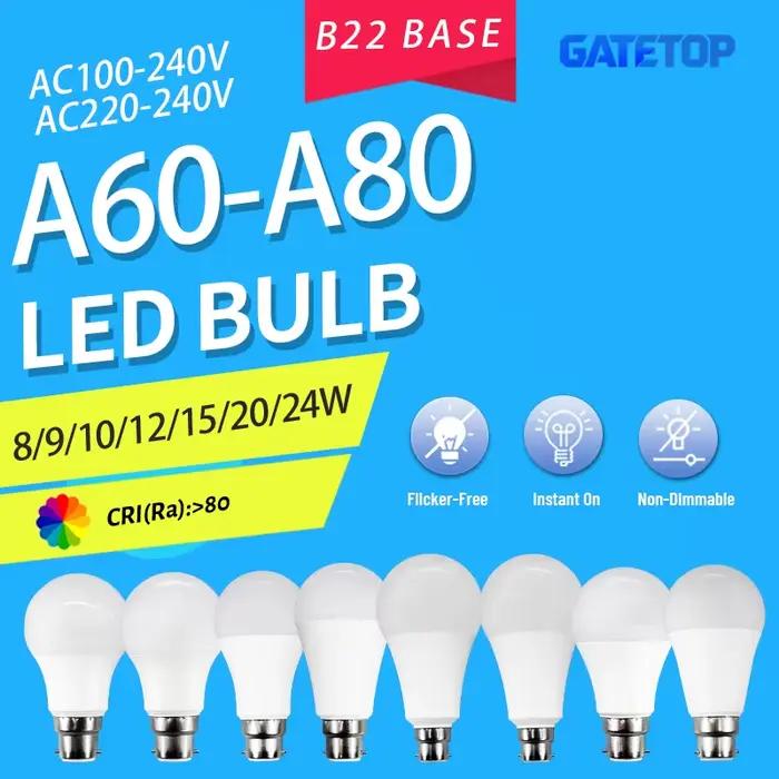 Ampoules LED B22 24W 20W 18W 15W 12W 10W 9W 8W, puissance réelle, A60 A80, pour salon et maison, 1 à 12 pièces