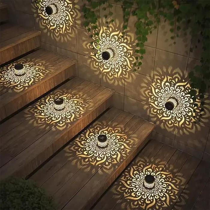 Lampes solaires d'extérieur, lumière murale solaire Mandala pour jardin, projecteur de clôture de jardin, lampe d'ambiance pour patio, décoration pour cour et jardin