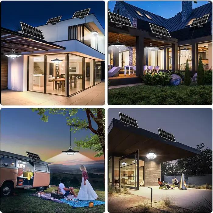 Lampe Solaire Suspendue avec Télécommande, Éclairage d'Intérieur et d'Extérieur à 180LED et 5 Modes d'Éclairage, Accessoire avec Détecteur de Mouvement, idéal pour un Garage, un Patio ou une Grange