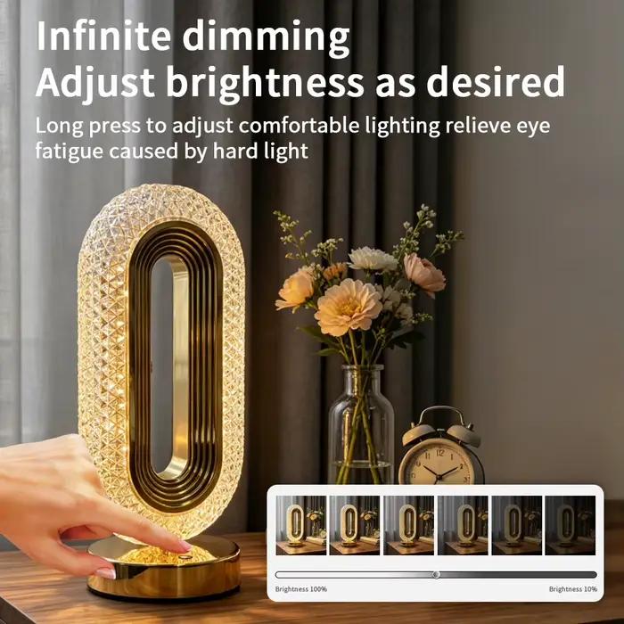Lampe de chevet pour chambre à coucher, lampe tactile rechargeable, lampe ovale moderne en cristal, lampe de chevet pour dortoir, salon, bureau