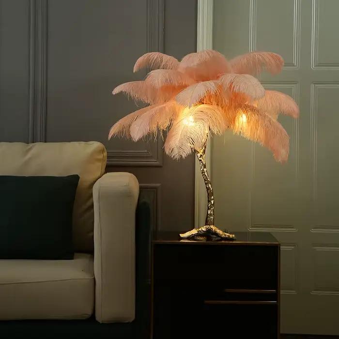 Nordique décor à la maison lampadaires pour salon lampes sur pied moderne luxe plume d'autruche lampadaire LED or résine lampadaire