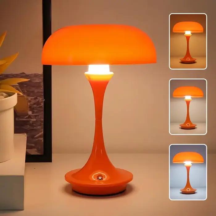 Lampe de table en forme de champignon, commande tactile, 3 couleurs, intensité réglable, sans fil, rechargeable, lumière LED en plastique, luminosité réglable, lampe de chevet