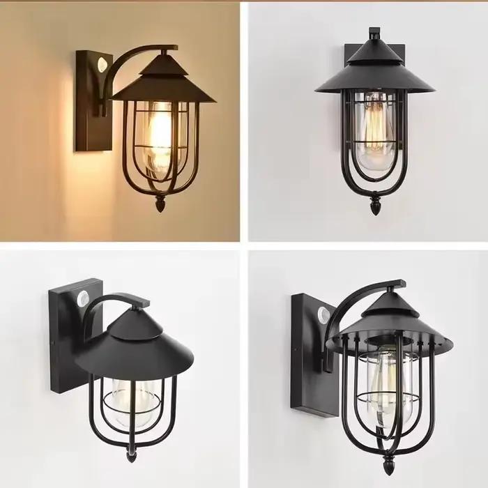 Lampe murale extérieure à détecteur de mouvement, base E27, étanche, style vintage, pour porche, cour, couloir, jardin, décoration