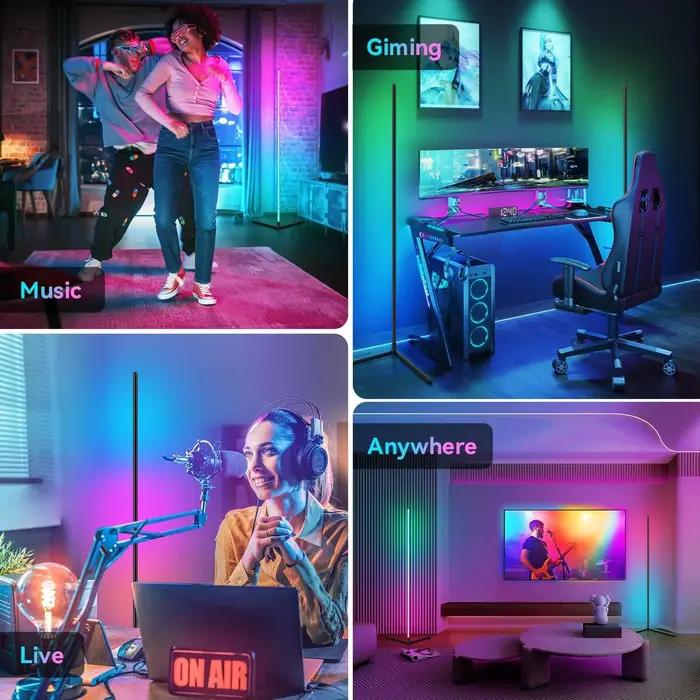Lampe d'angle LED RVB avec synchronisation de la musique pour 16 millions de couleurs DIY moderne et intelligent pour salon chambre ou bureau