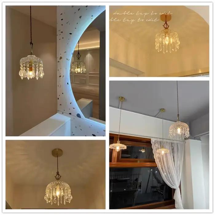 YEBMLP français rétro verre suspension intérieur LED luxe Art lustre chambre Bar Restaurant Table suspension avec ampoule E14