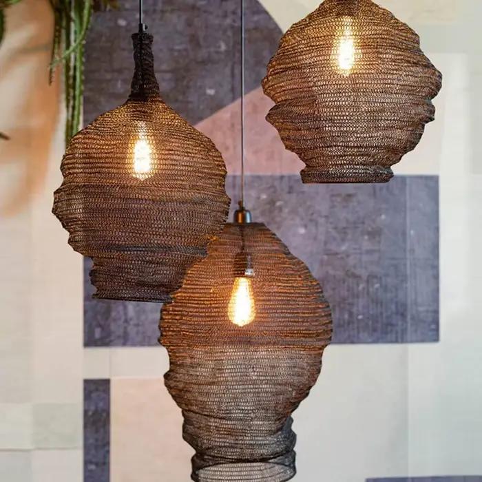 Wabi Sabi fer suspension pour Table de cuisine île salle à manger chambre tissé treillis métallique Art lustre LED décor lampe suspendue