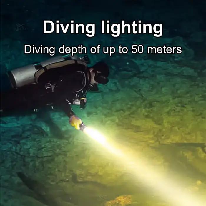 Lampe de poche de plongée professionnelle IPX8 étanche lampe de poche LED Rechargeable lumière de plongée lanterne sous-marine grotte plongée Submersible