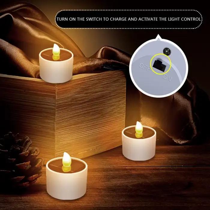 Bougies chauffe-plat solaires LED, étanches, sans flamme, rechargeables, pour fête, jardin, décoration de la maison