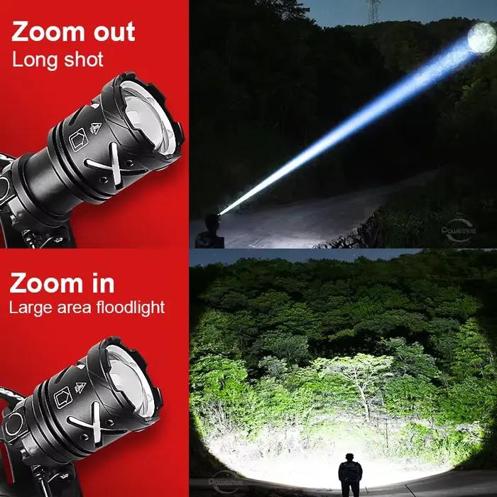 Lampe de poche aste à tête LED haute puissance, lampe de sauna la plus injuste, lampe frontale de pêche professionnelle, 100000LM, 18650