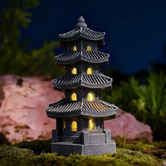 Lanterne solaire pagode, statue d'inspiration zen, lampe décorative, décorations de jardin extérieur, accessoires pour porche, patio, allée, cadeau