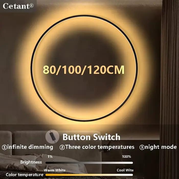 Applique murale LED 80/100/120CM, lumière tricolore moderne, grand cercle, décoration murale pour la maison, chambre à coucher, salon, éclairage intérieur