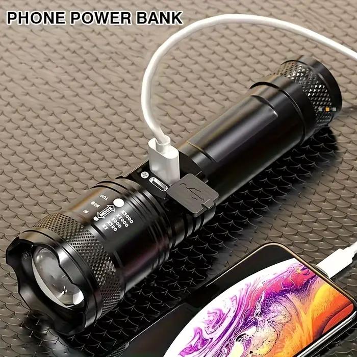 Lampe de poche à Zoom télescopique, torche haute puissance, lampe de poche LED Rechargeable par USB, lanterne tactique Portable, lumière forte pour l'extérieur