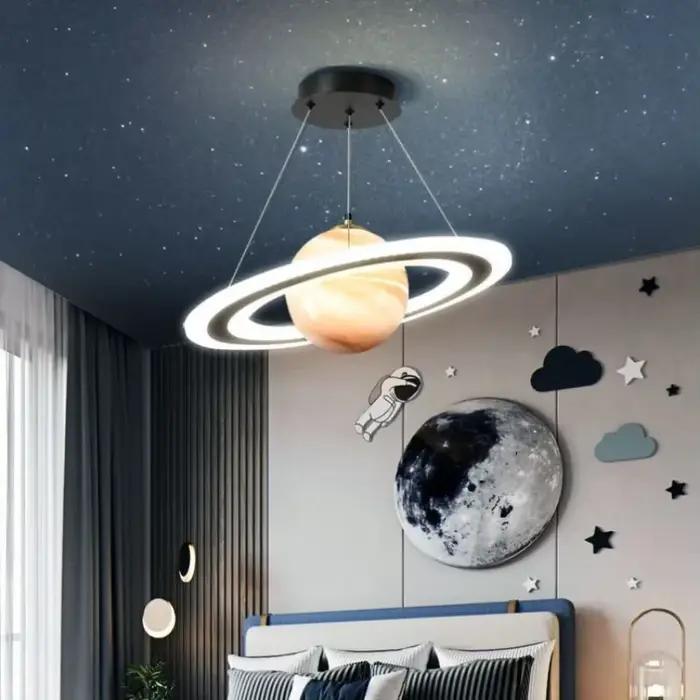 Moderne créatif pendentif LED lumière chambre d'enfants saturne lustre