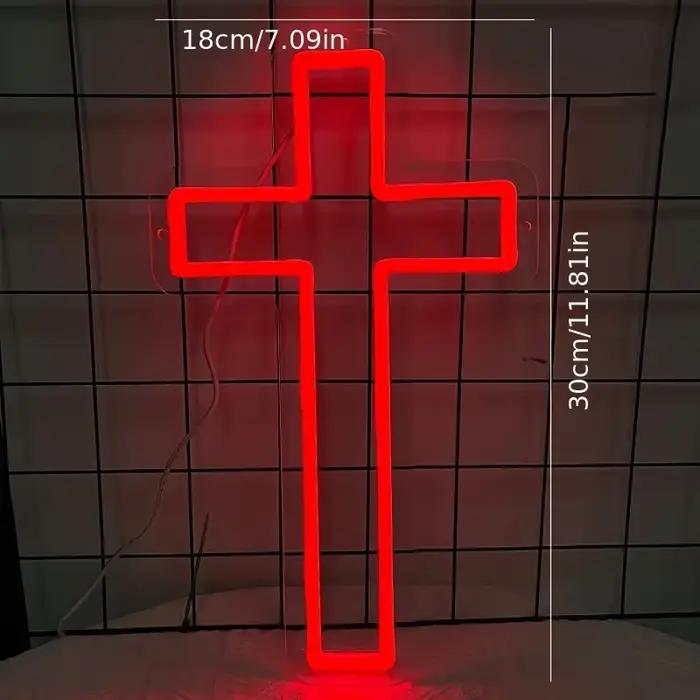 Enseigne au néon de la croix de Jésus, lampe d'art de décor de croix de LED pour la décoration murale, chambre à coucher, décor chrétien, salle religieuse, décor du jour de baptême