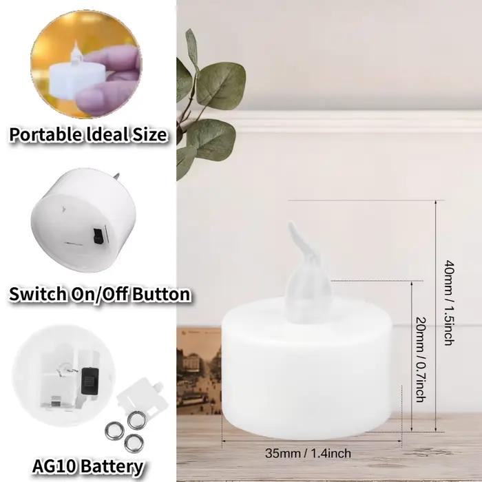 Bougies chauffe-plat LED sans flamme, jaune chaud/blanc, alimentées par batterie, pour décoration d'anniversaire de mariage et de noël, paquet de 12/24