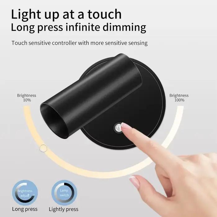 Lampe murale LED magnétique rechargeable, veilleuses tactiles sans fil, projecteur 360° °   Lampe de lecture rotative pour chevet de chambre à coucher