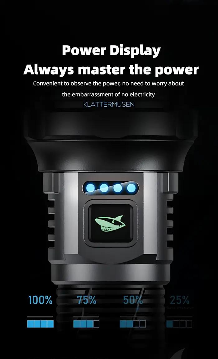Lampe Torche 2000 Lumens à Laser Blanc, Dissipation Thermique, Zoomable, Rechargeable USB-C, 5 Modes et Résistante à l'Eau pour Chasse, Vélo, Camping et Urgence