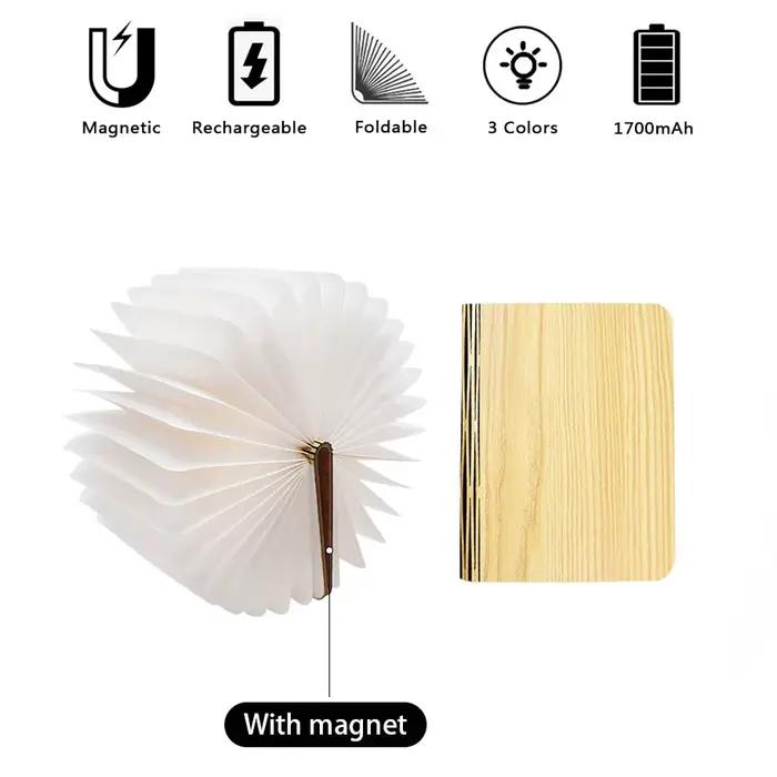 Lampe de livre pliable LED rechargeable, lumière de nuit 3 couleurs, cadeau d'anniversaire, lampe de table lumineuse, lampe de chevet, lumière d'ambiance