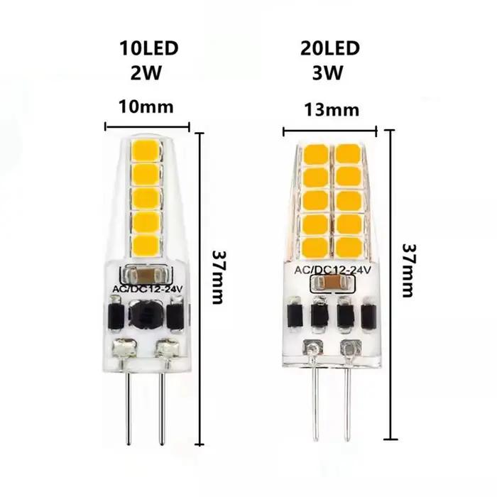 Ampoule Led G4 GY6.35 à intensité variable, AC/DC12-24V 2W 10led 3W 20LED, lumière en Silicone à économie d'énergie, remplacement à 360 degrés, lampe halogène, 10 pièces