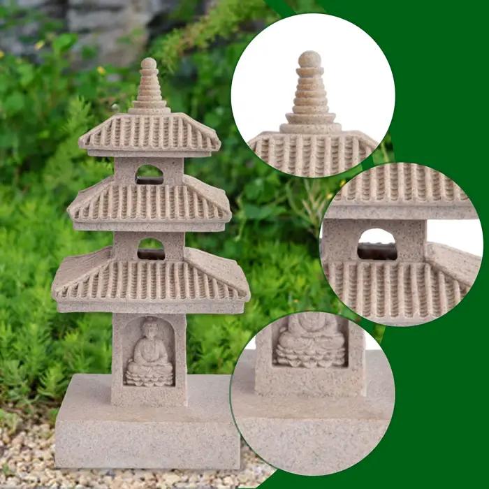 Lanterne solaire pagode, statue d'inspiration zen, lampe décorative, décorations de jardin extérieur, accessoires pour porche, patio, allée, cadeau