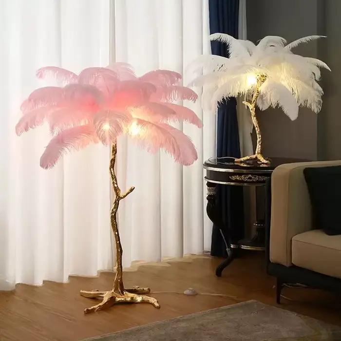 Nordique décor à la maison lampadaires pour salon lampes sur pied moderne luxe plume d'autruche lampadaire LED or résine lampadaire