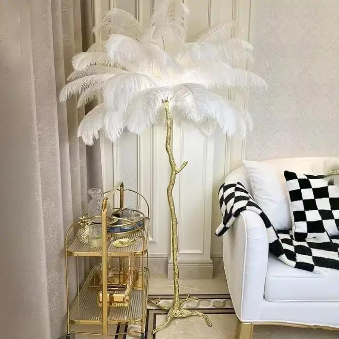 Lampadaire de luxe nordique en plumes d'autruche