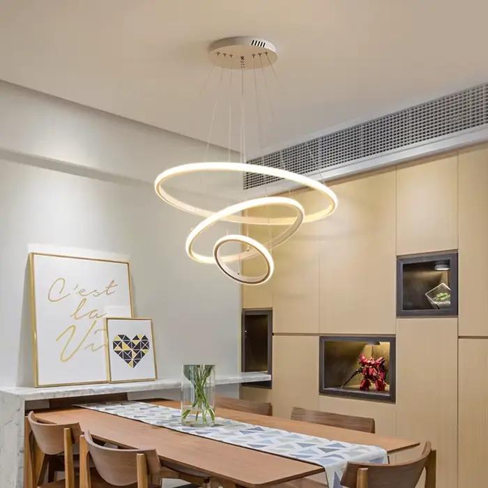 Lampe à suspension moderne anneaux LED cercle plafond suspendu lustre noir Loft salon salle à manger cuisine luminaire intérieur