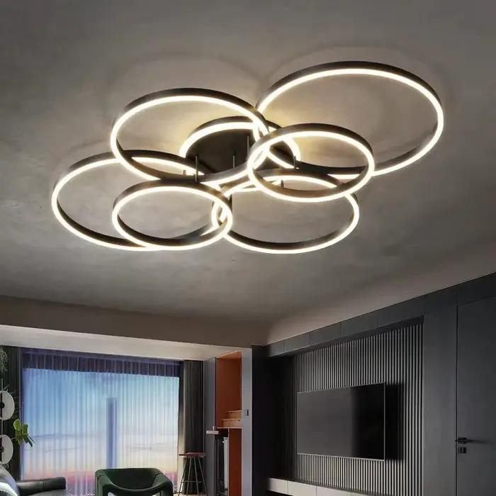 Lustre moderne à LED pour intérieur, plafonnier pour salon, bureau, chambre à coucher, anneaux ronds nordiques, décoration de la maison