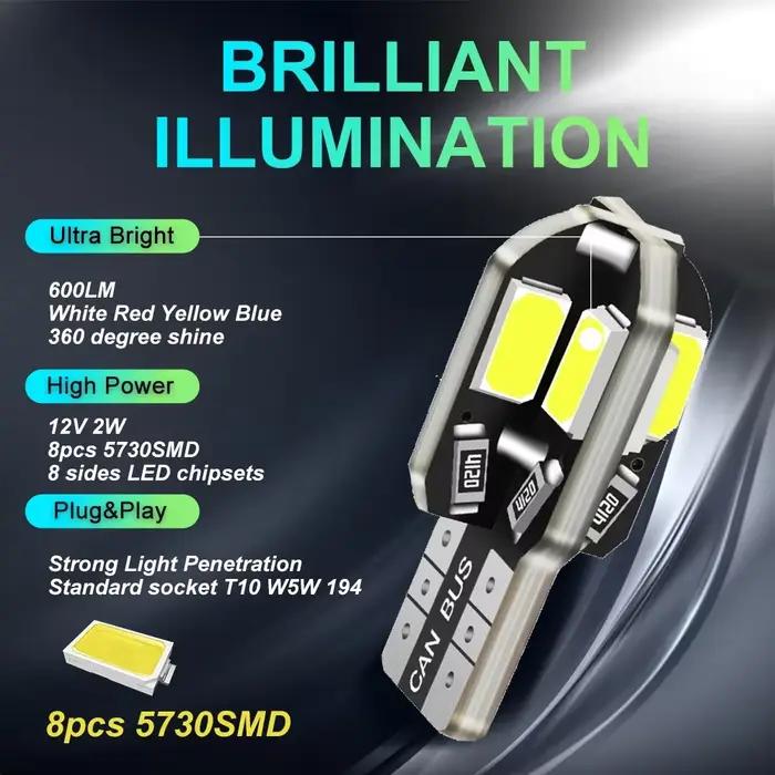 10/20 pièces W5W T10 ampoule LED Canbus 5730 8SMD 4014 26smd 12V 6000K 194 168 LED carte de voiture dôme lumières feu de stationnement lampe de signalisation automatique