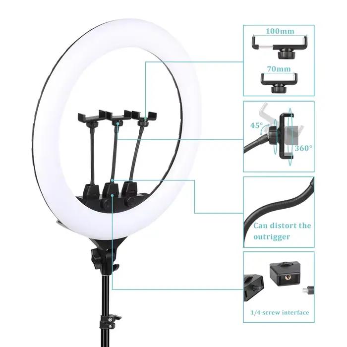 Anneaux lumineux LED 22 pouces, température de couleur 3200-6500K, luminosité 0-100% avec câble d'alimentation de 2M, lampe pour maquillage/prise de vue en Studio Photo