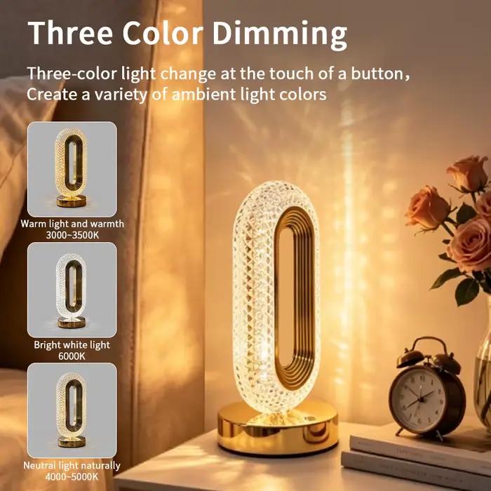 Lampe de chevet pour chambre à coucher, lampe tactile rechargeable, lampe ovale moderne en cristal, lampe de chevet pour dortoir, salon, bureau