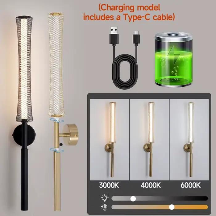 Lampe murale à piles noire et or 66 cm