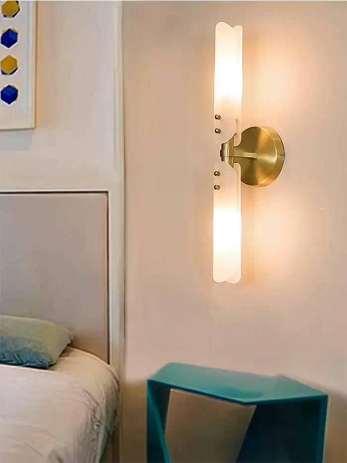 Lampe murale LED 2026 en cuivre, verre, or et noir – Applique murale, lampe de chevet pour couloir, chambre et salon