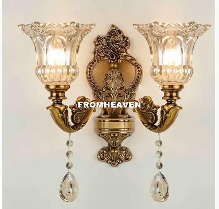 Nouvellement moderne européen couleur Bronze luxe en alliage de Zinc cristal appliques murales chambre lampes de chevet allée applique décoration de la maison