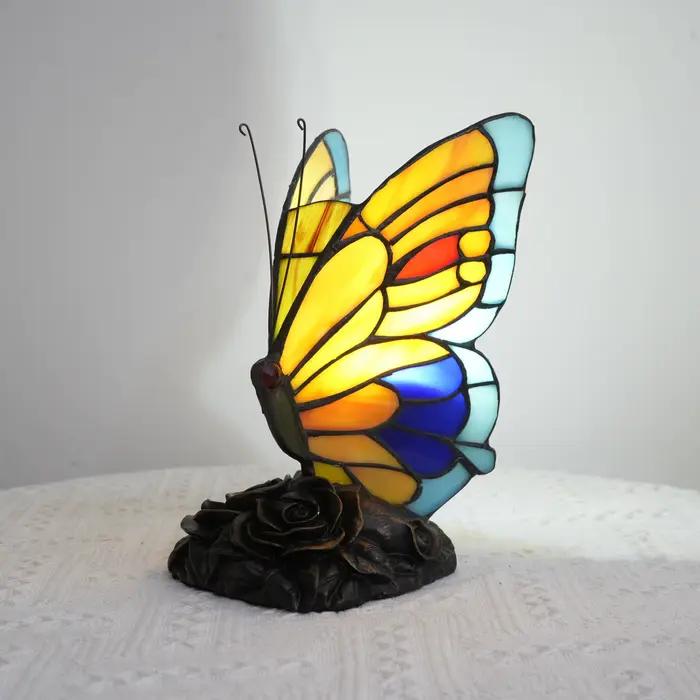 Lampes de chevet Tiffany Yellow Fairy Butterfly, abat-jour en verre teinté, lampe de bureau pour la maison ou le bureau, veilleuse, cadeau de Noël