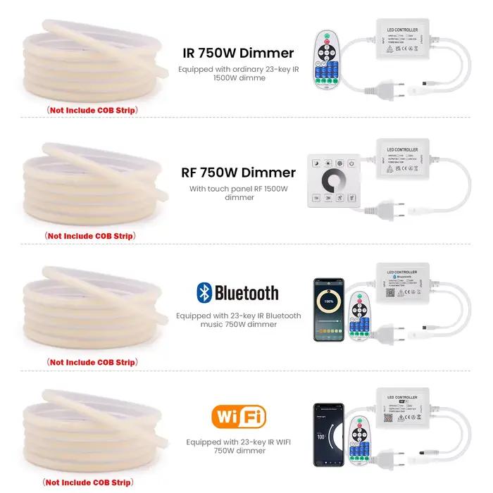 Contrôleur de variateur LED 110V-240V WIFI/Bluetooth/RF, panneau tactile, contrôleur de couleur unique pour bande lumineuse néon COB W10-11mm x H5-6MM