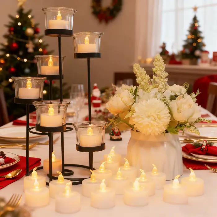 Bougies chauffe-plat LED sans flamme, jaune chaud/blanc, alimentées par batterie, pour décoration d'anniversaire de mariage et de noël, paquet de 12/24