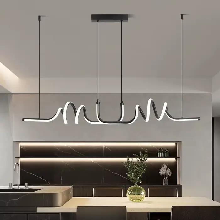Moderne noir pendentif LED lumière pour salle à manger lustre incurvé efficace luminaire à la maison cuisine salon décor à la maison