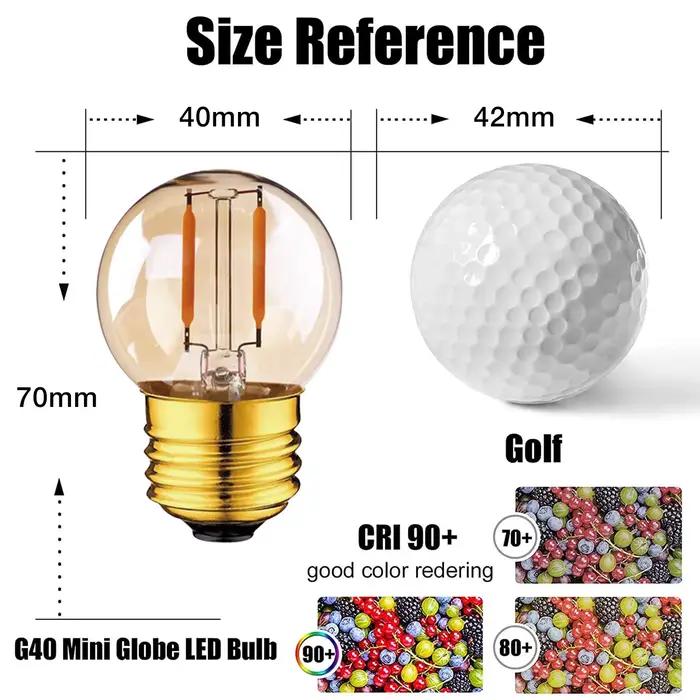 GANRILAND Lot de 15 Ampoule LED E27 1W G40 Globe Clair Ambre  Blanc chaud 2200K Lamp 360 degrés 220V-240V Équivalent Incandescence 10W Dimmable pour G40 Extérieur Chaîne Guirlande Lumineuse [Classe én