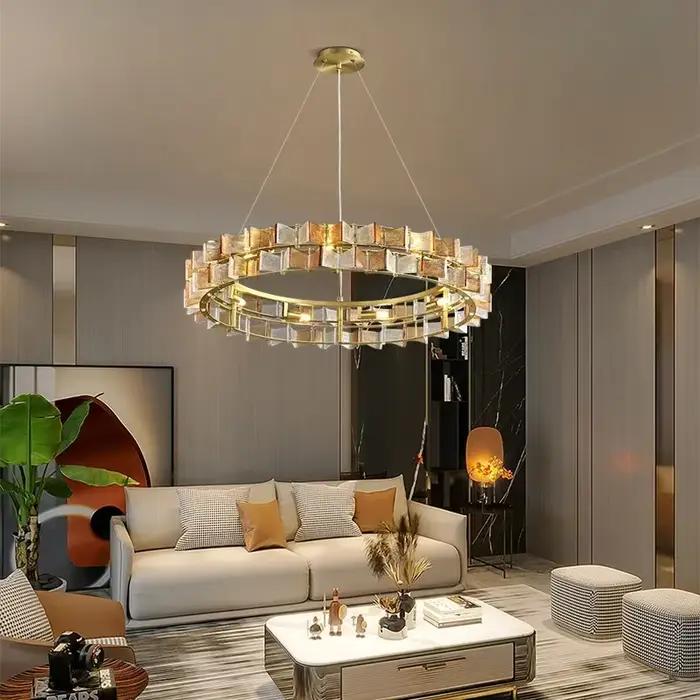 Lustre LED moderne en verre, design de luxe, suspension ronde pour salon, hôtel, chambre, comptoir de bar, lampe de décoration intérieure