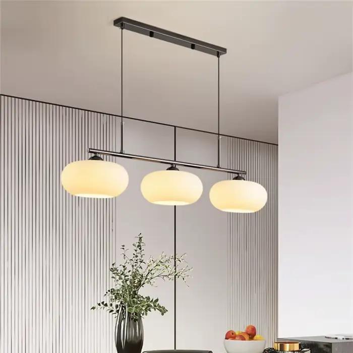 Lampe LED suspendue kaki nordique abat-jour en verre style rétro trois têtes pour salon salle à manger table en frêne blanc occaions spéciales décoration intérieure élégante