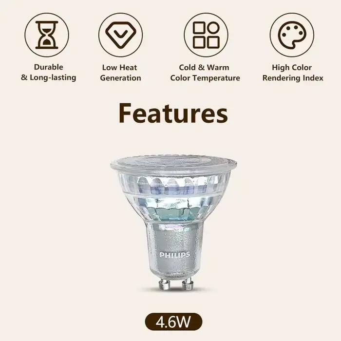 Philips GU10 PAR16 LED Spot Light Essential 4.6W (=50W Halogène) 220-240V 36 °   Lampes encastrées au plafond LED blanches classiques Degree