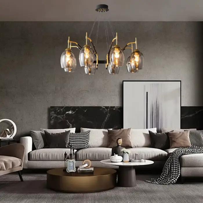 Plafonnier LED Suspendu en Verre Noir, Design Rétro Nordique, Luminaire Décoratif de Plafond, Idéal pour un Salon, une Cuisine ou une Salle à Manger, Nouveau Produit