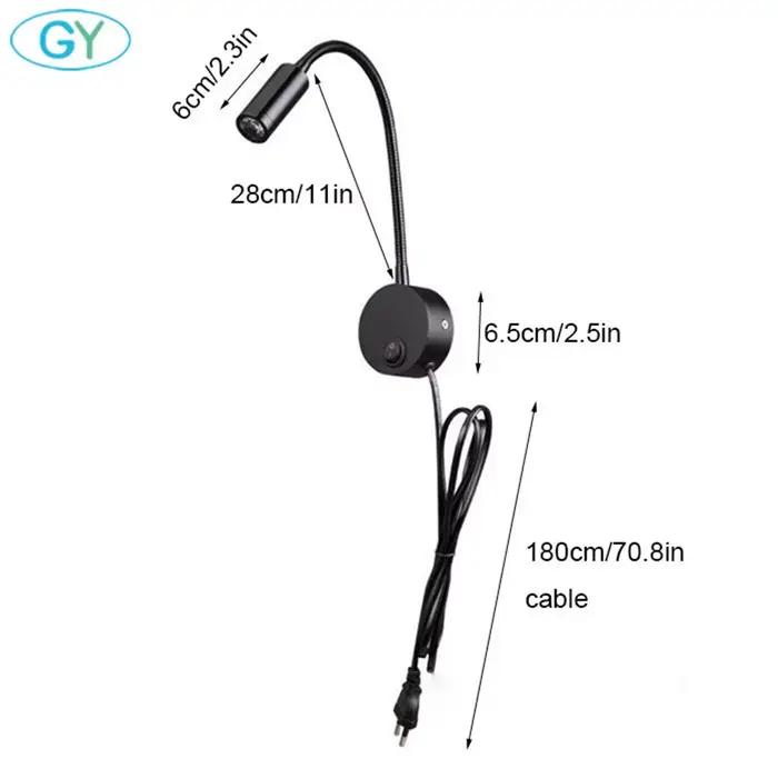 Applique murale LED flexible à col de cygne avec prise, 3 Watts (3W), pour chambre à coucher, lecture, salle de bain, noir et blanc