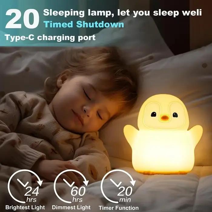 Veilleuse pingouin, lampe de pépinière en silicone spongieux sur le thème des animaux avec synchronisation de gradation, veilleuse de chevet rechargeable par USB